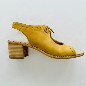 Anthropologie Clara Shootie Yellow Suede Block Heel Leather Sandal Euro 40 US 9